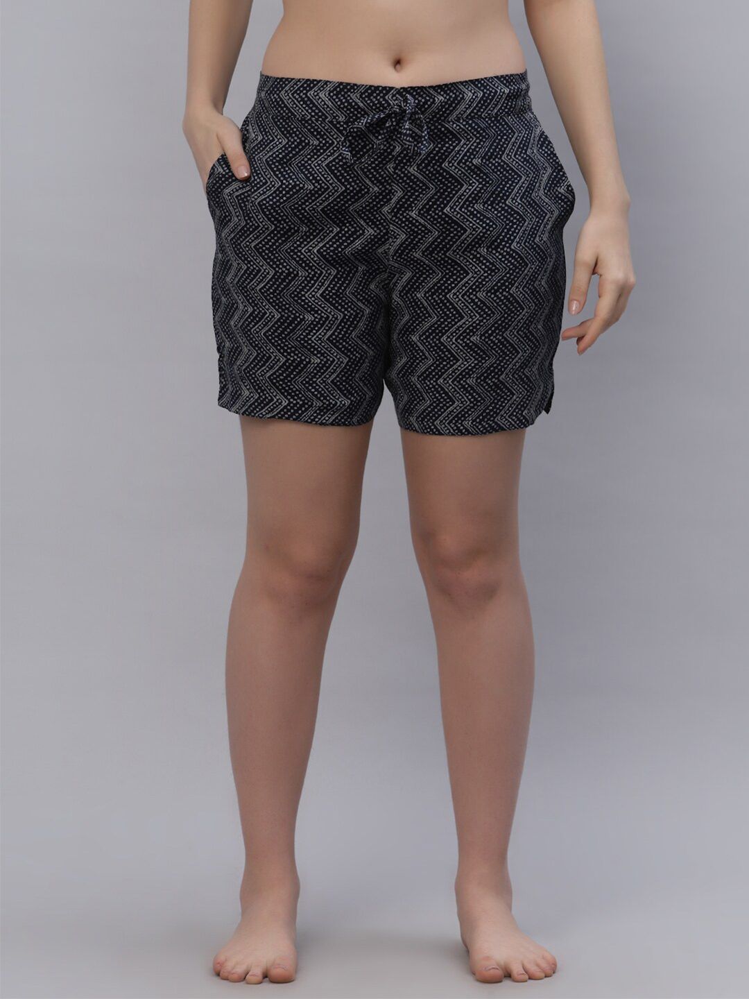 Ragavi Women Blue Printed Lounge Shorts Price in India