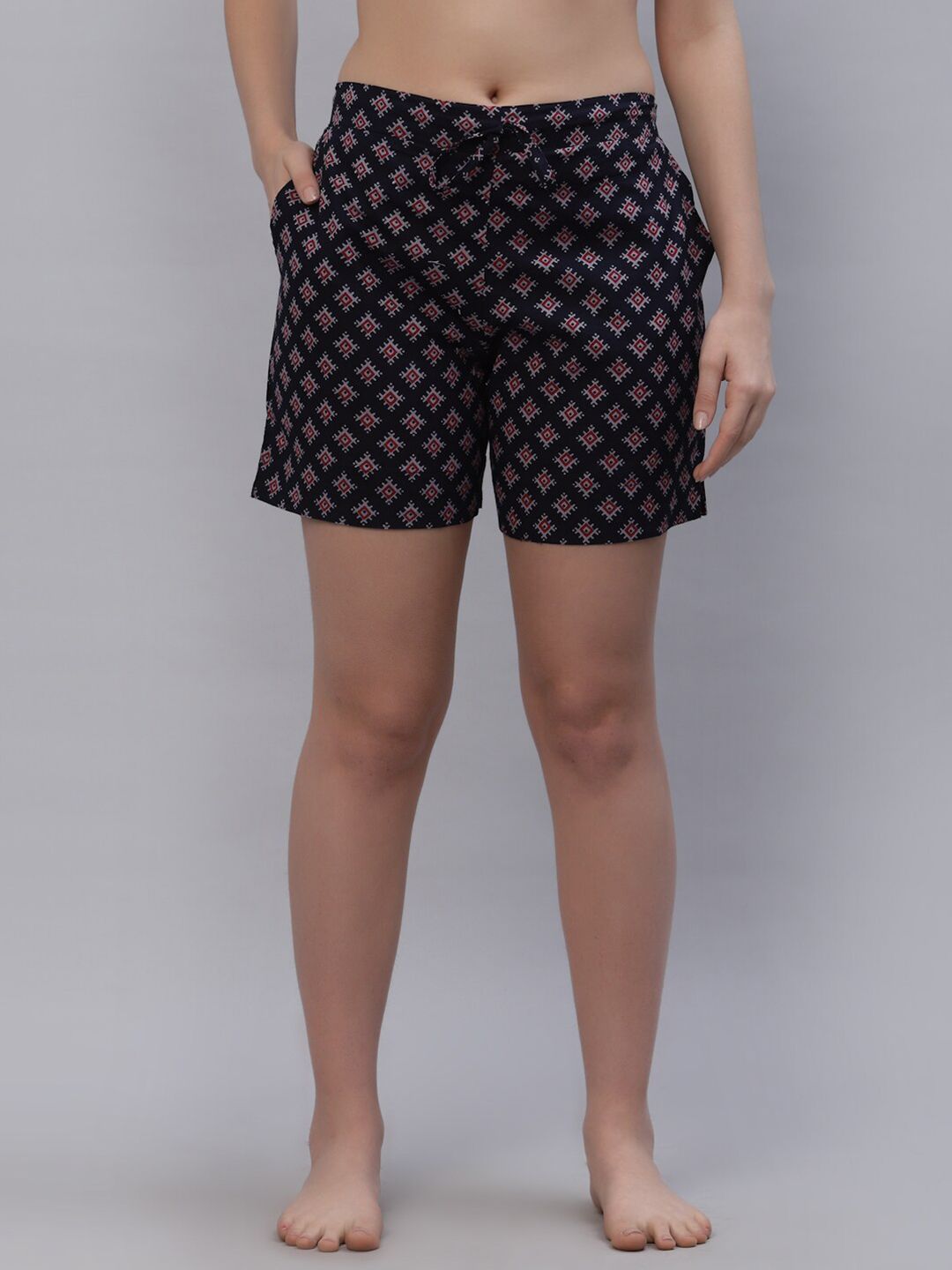 Ragavi Women Blue & Red Cotton Printed Lounge Shorts Price in India