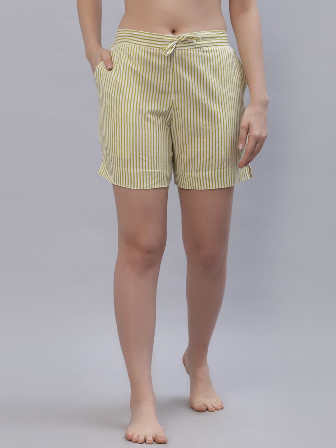 Ragavi Women Green Striped Lounge Shorts Price in India