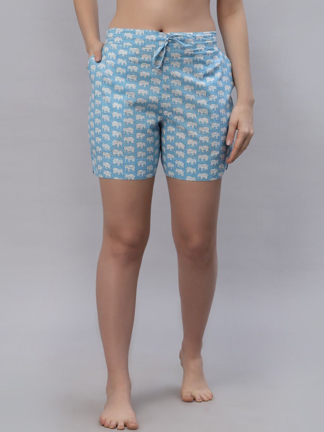 Ragavi Women Blue Conversational Printed Lounge Shorts Price in India