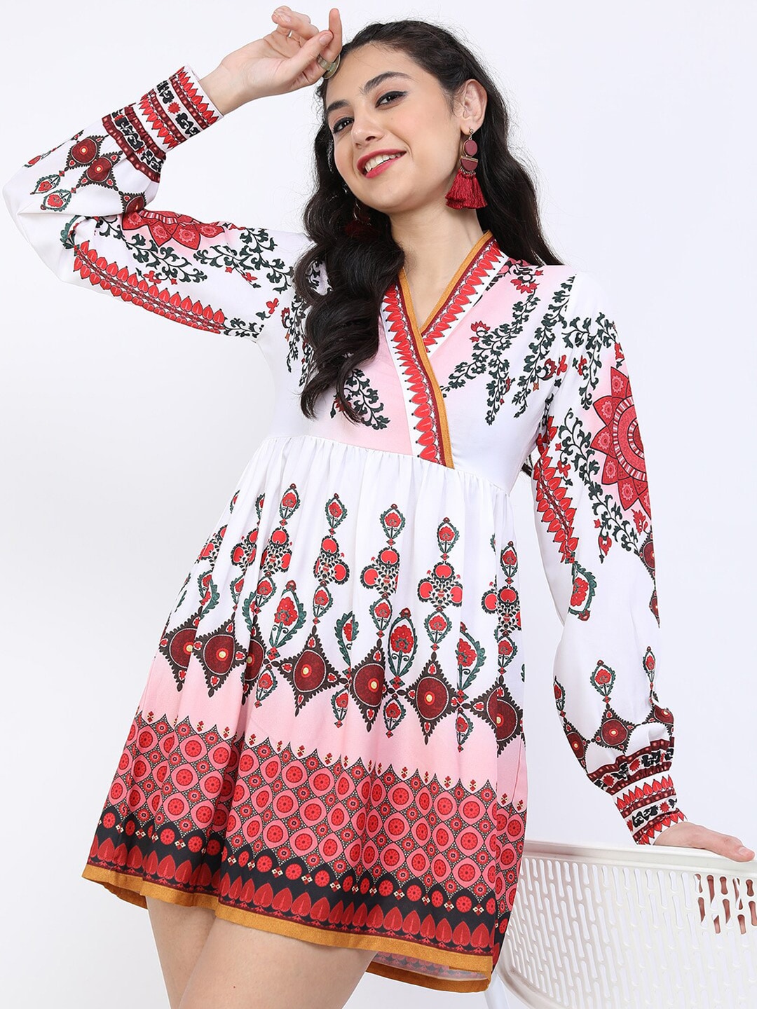Vishudh Women White Floral Ethnic Dress Price in India