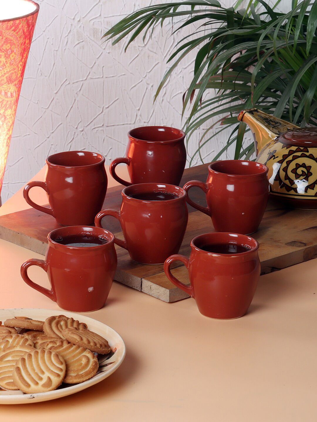 CDI Set of 6 Brown Solid Ceramic Glossy Cups Price in India