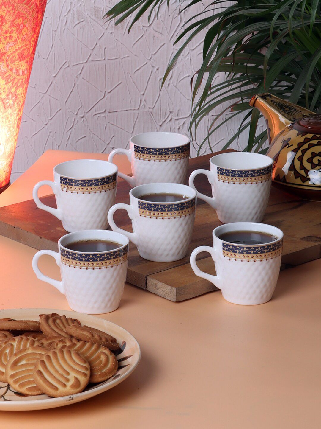 CDI White & Brown Solid Bone China Glossy Cups Set of Cups and Mugs Price in India