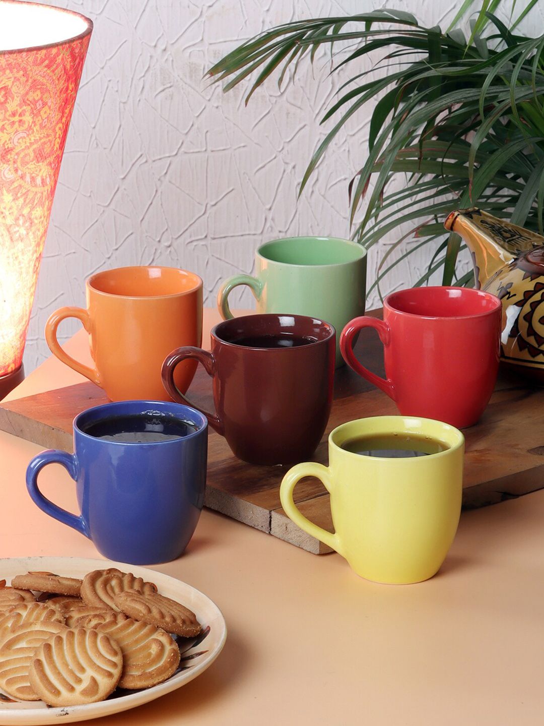 CDI Red & Yellow Set Of 6 Solid Ceramic Glossy Cups Price in India