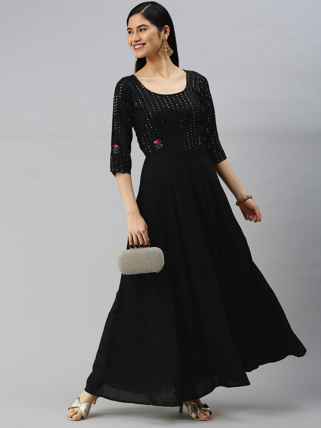 Swishchick Black Embellished Ethnic Maxi Dress Price in India