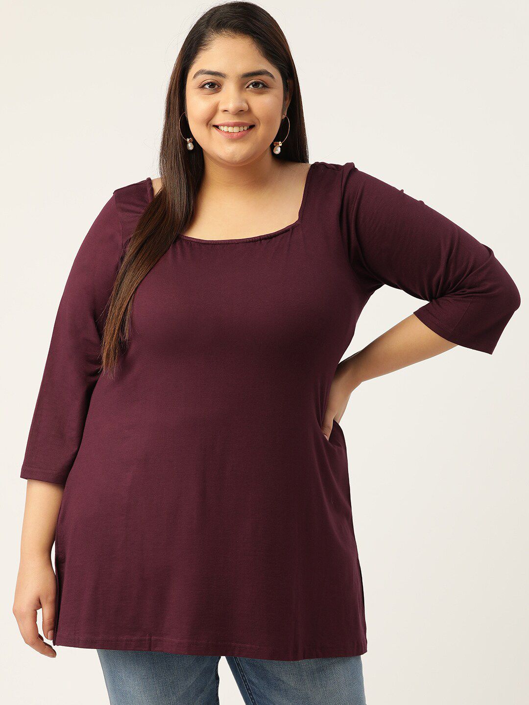 theRebelinme Plus Size Purple Solid A-Line Top Price in India