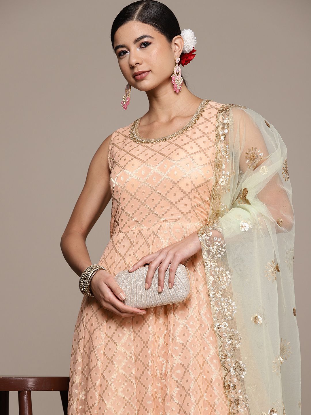SAARYA Woman Ethnic Motifs Georgette Ethnic Maxi Dress With Dupatta Price in India
