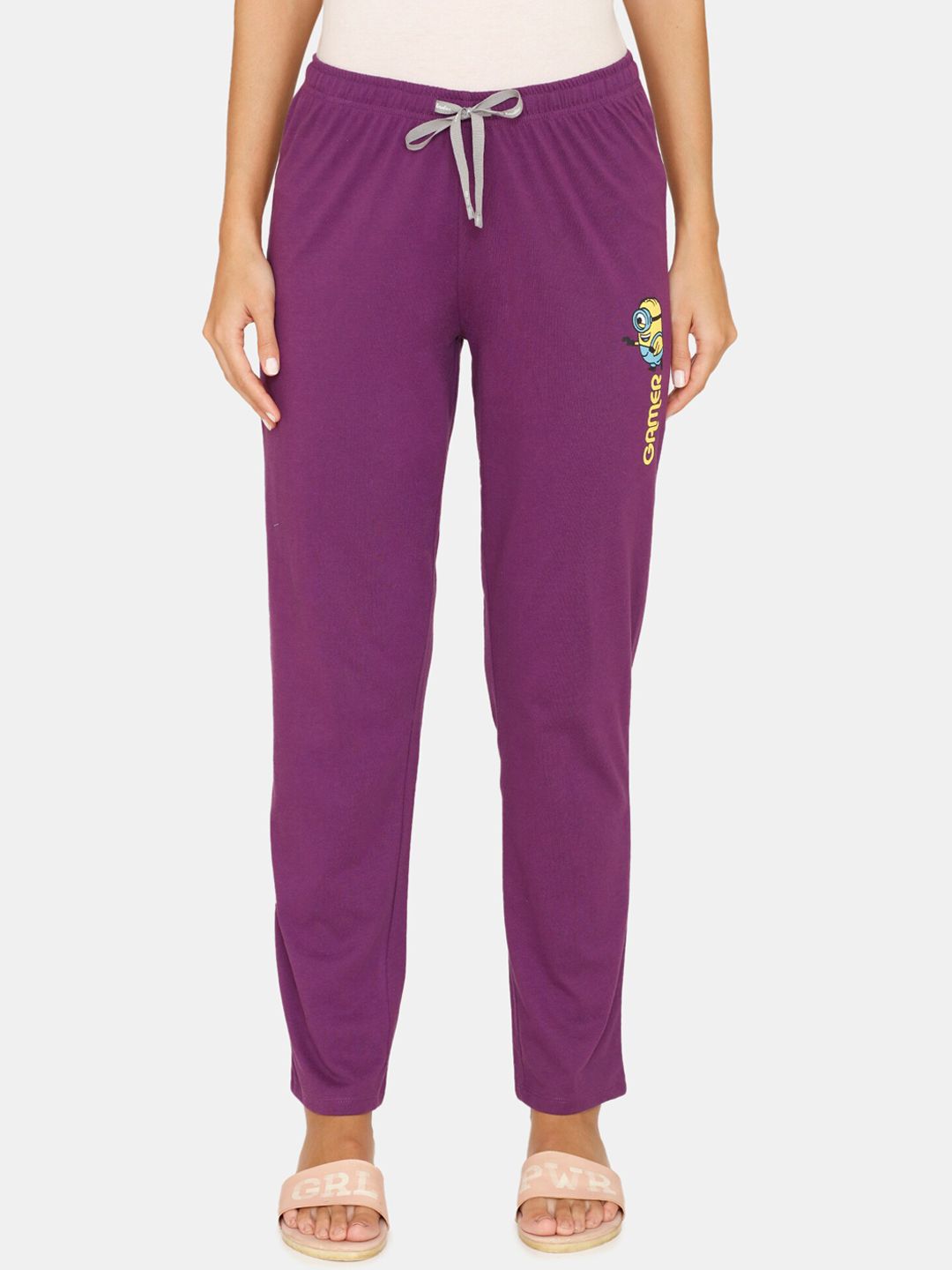 Rosaline by Zivame Women Purple Minions Printed Cotton Lounge Pant Price in India
