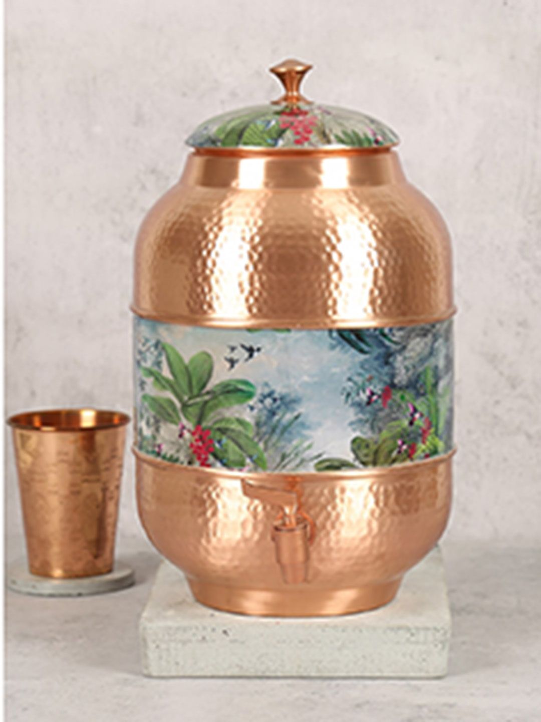 India Circus by Krsnaa Mehta Copper Colored & Blue Printed Tropical View Copper Water Dispenser Price in India