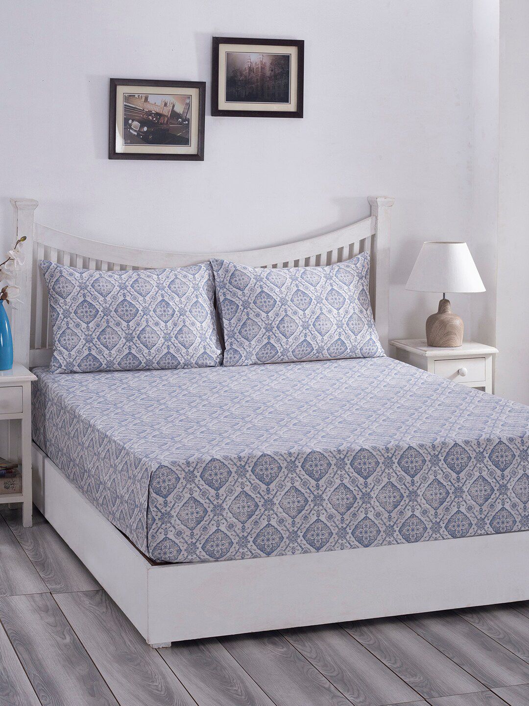 MASPAR Blue Ethnic Motifs 210 TC Queen Bedsheet with 2 Pillow Covers Price in India