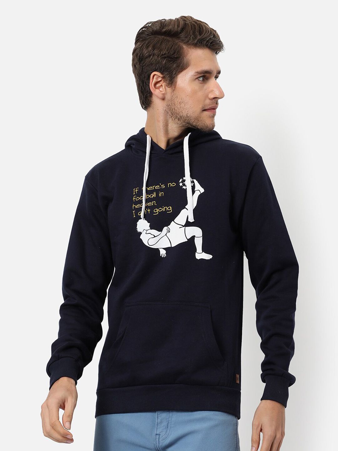 CAHOOT Men Blue & White Printed Hooded Sweatshirt