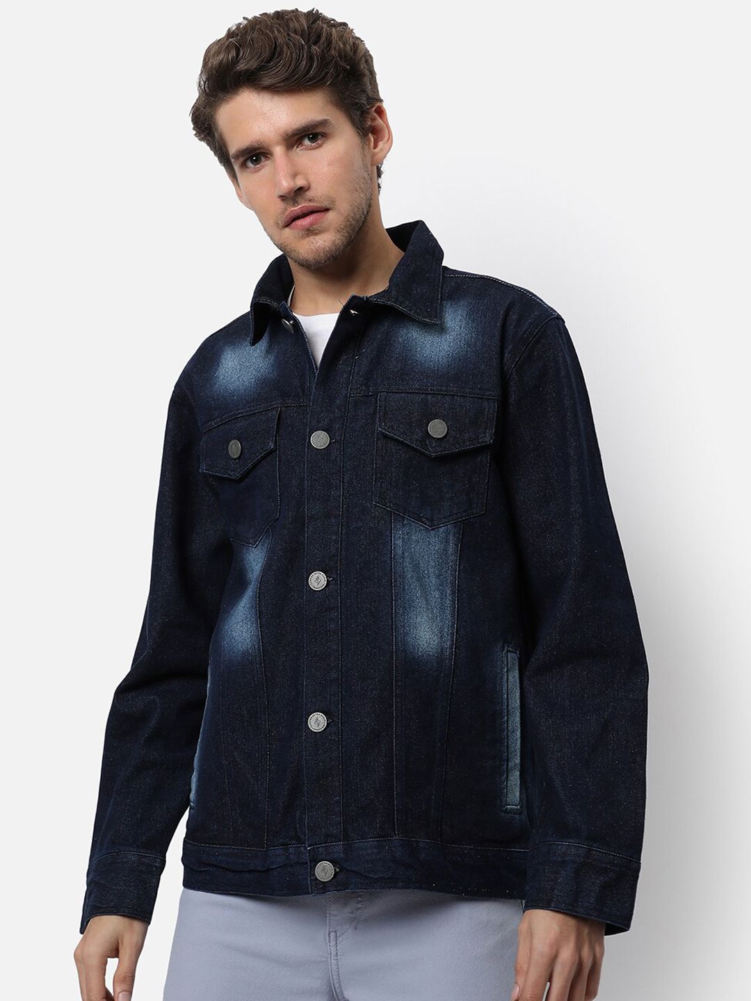 CAHOOT Men Blue Washed Windcheater Outdoor Denim Jacket