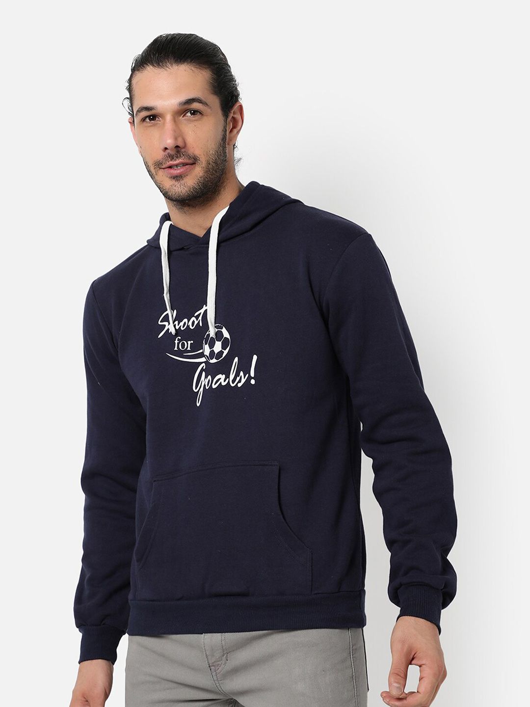 CAHOOT Men Blue Printed Hooded Sweatshirt