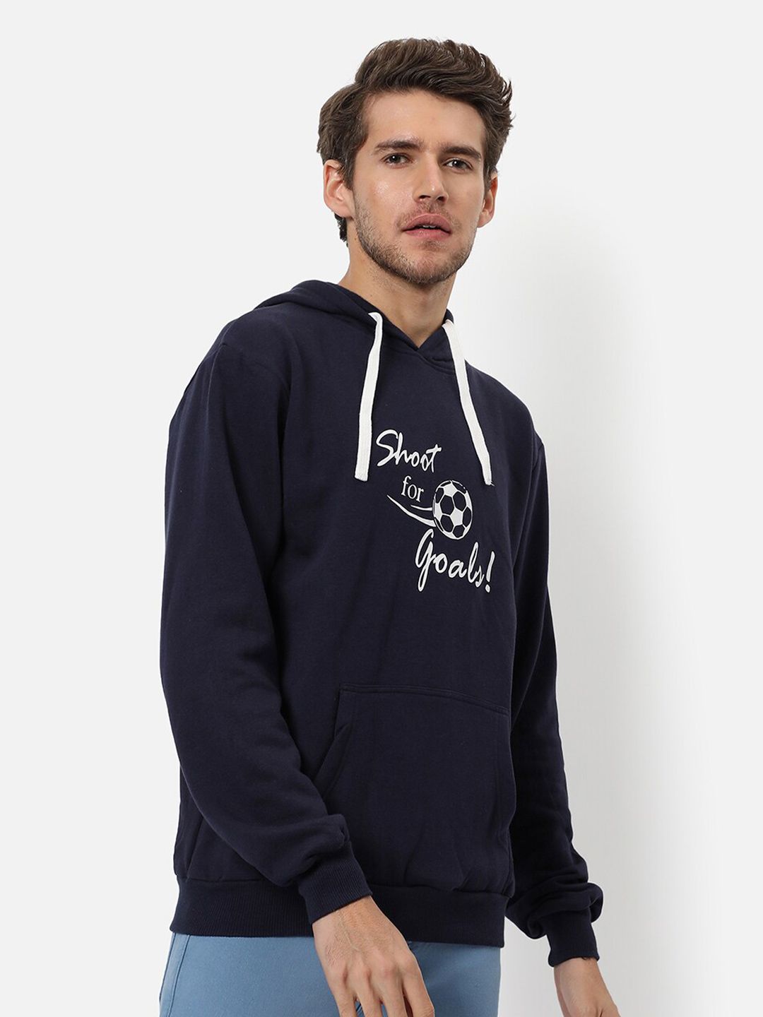 CAHOOT Men Navy Blue Printed Hooded Sweatshirt