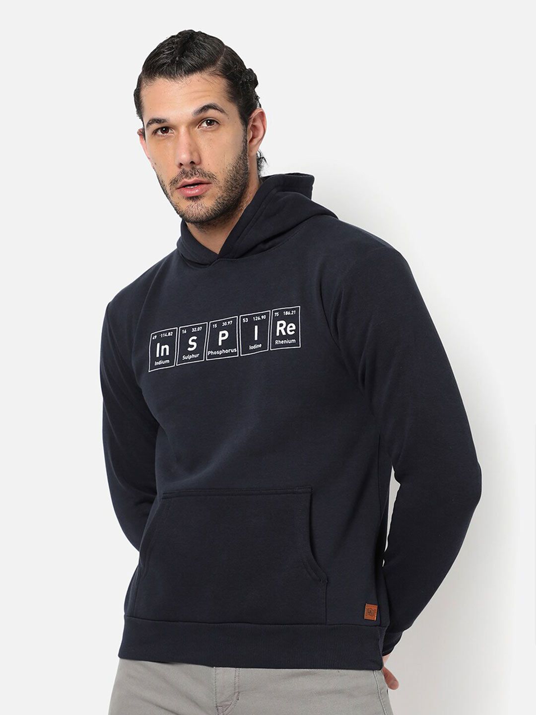 CAHOOT Men Blue Printed Hooded Cotton Sweatshirt