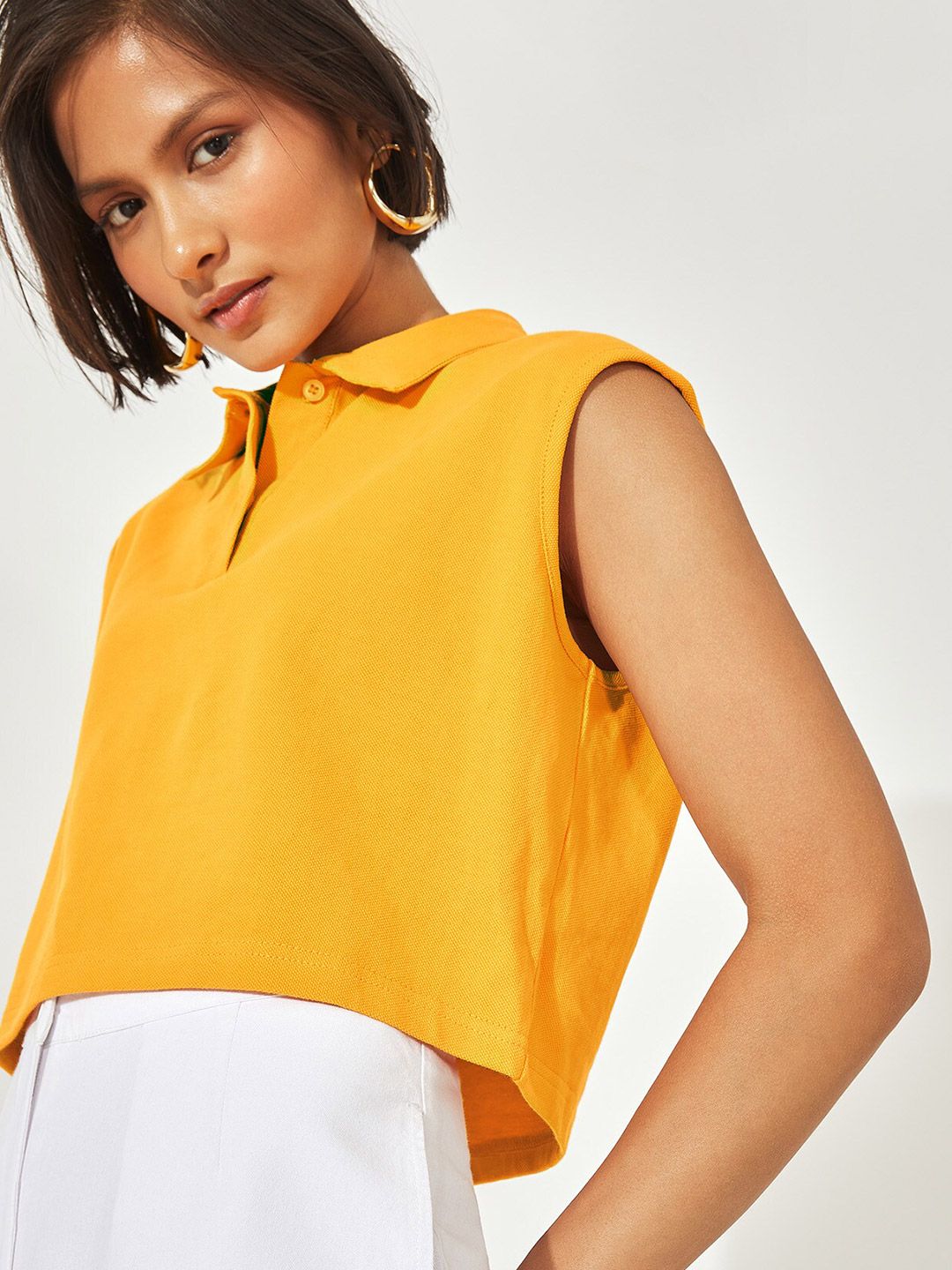 The Label Life Yellow Solid Cotton Crop Top Price in India
