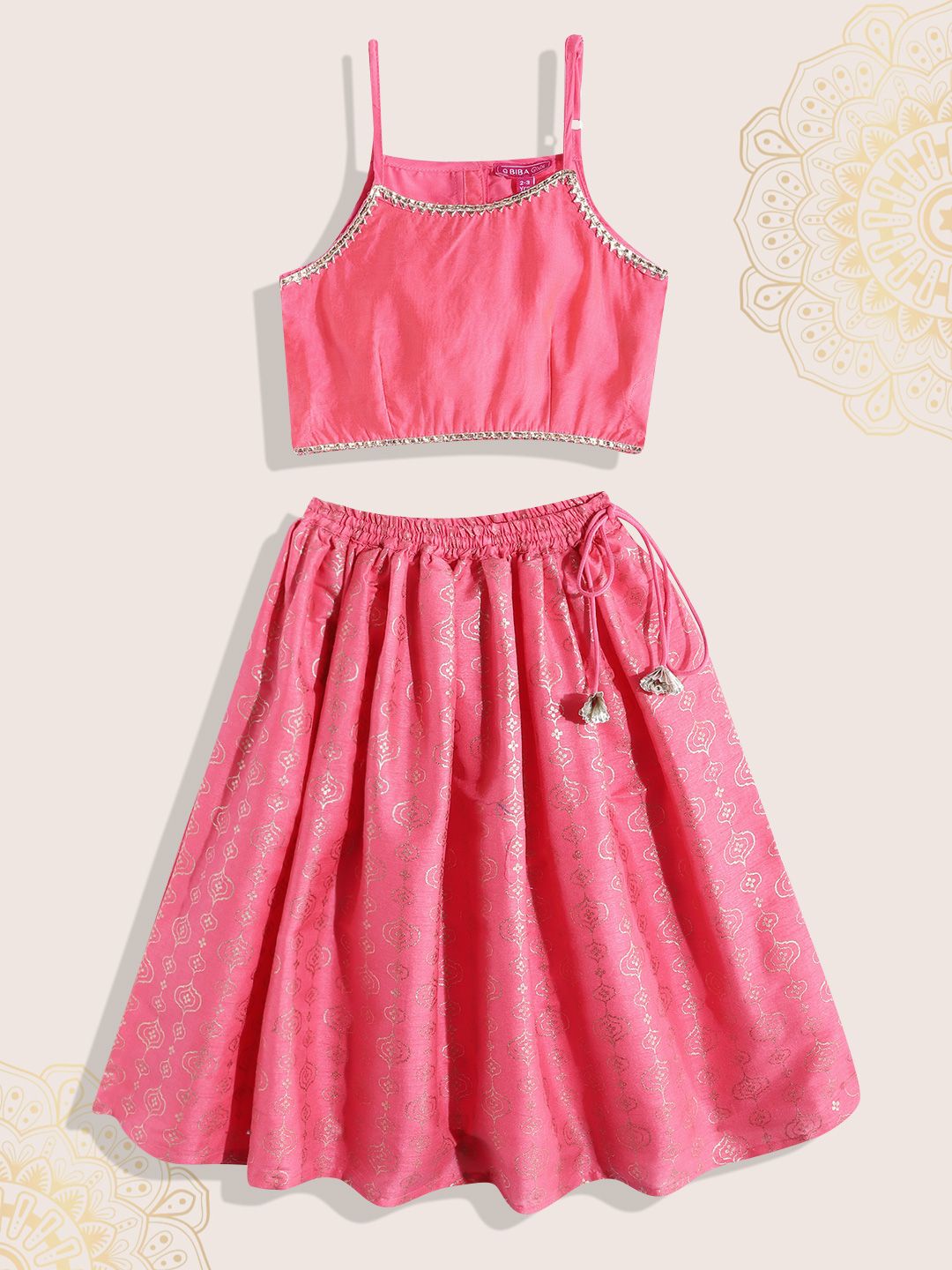 Biba Girls Pink & Gold-Toned Ready to Wear Lehenga & Blouse Price in India