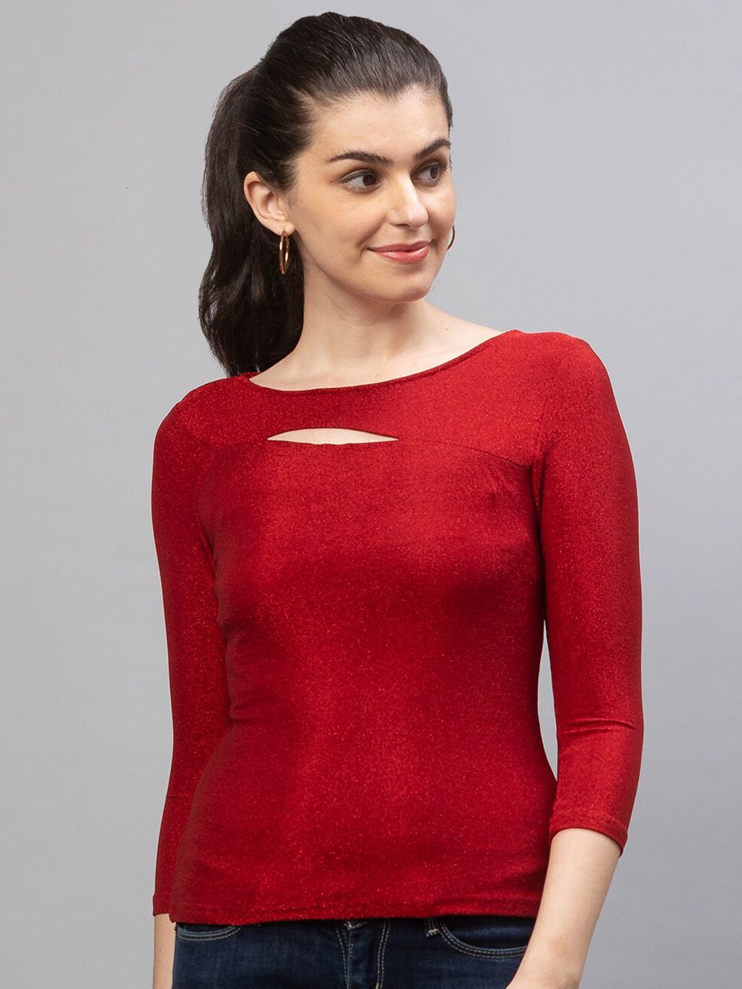 Globus Women Red Solid Top Price in India
