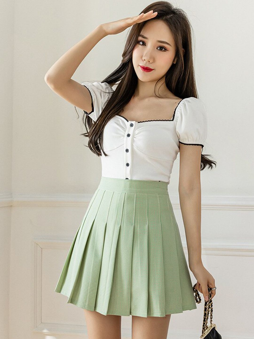 La Aimee Green Checked Skirt Price in India