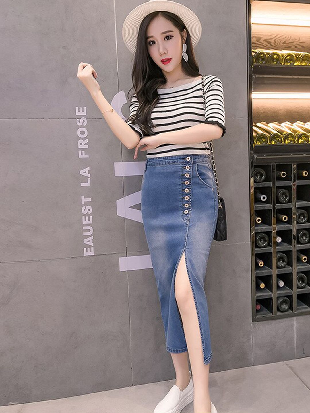 La Aimee Women Blue Washed Denim Pencil Skirt Price in India