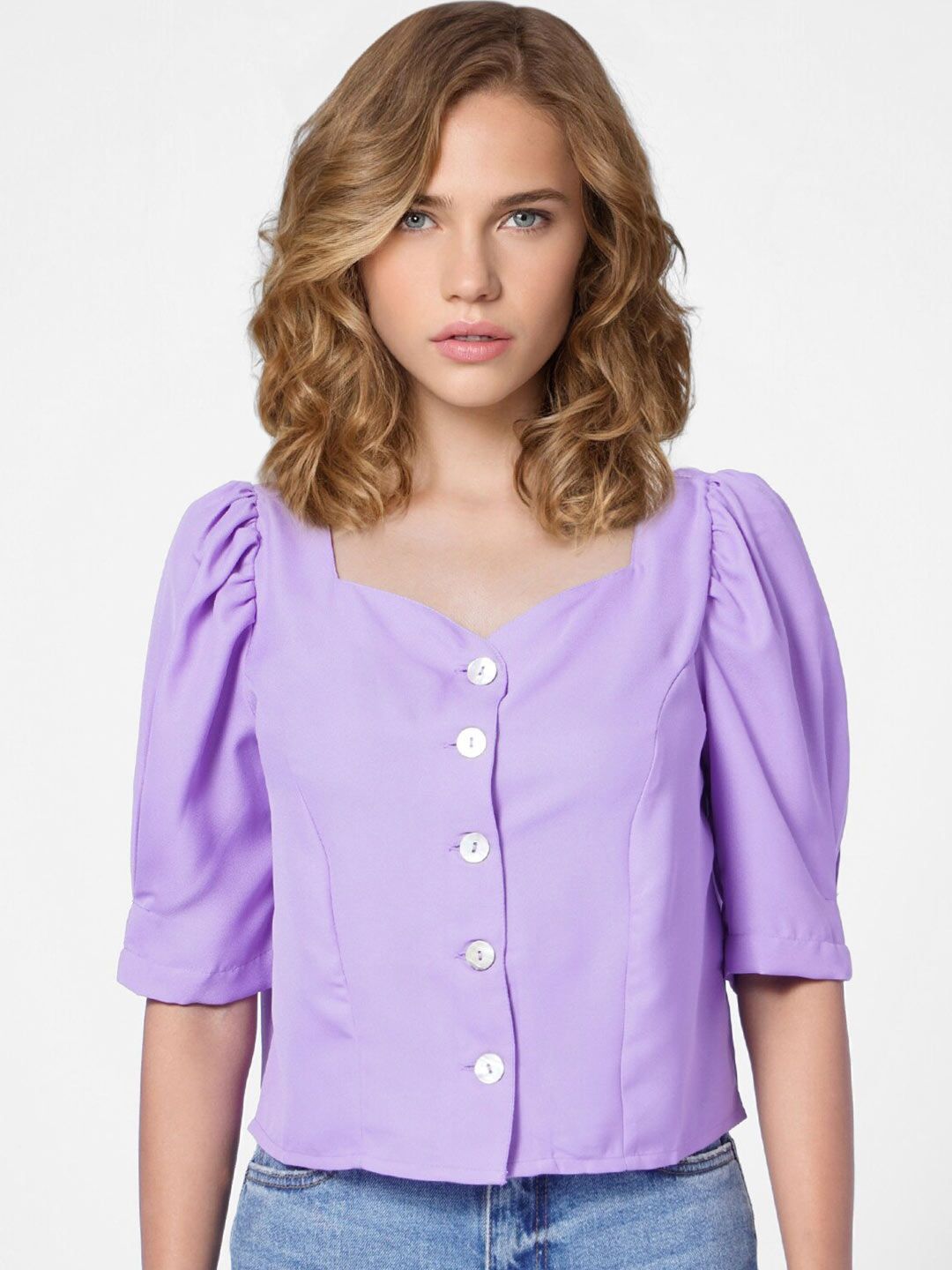 ONLY Women Purple Sweetheart Neck Crop Top Price in India