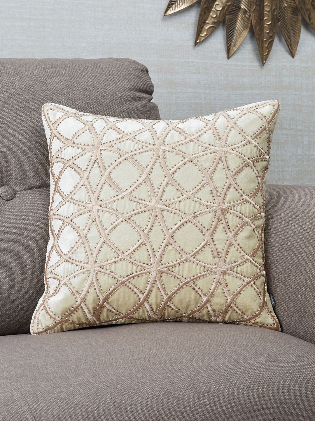 HomeTown Beige Geometric Square Cushion Covers Price in India