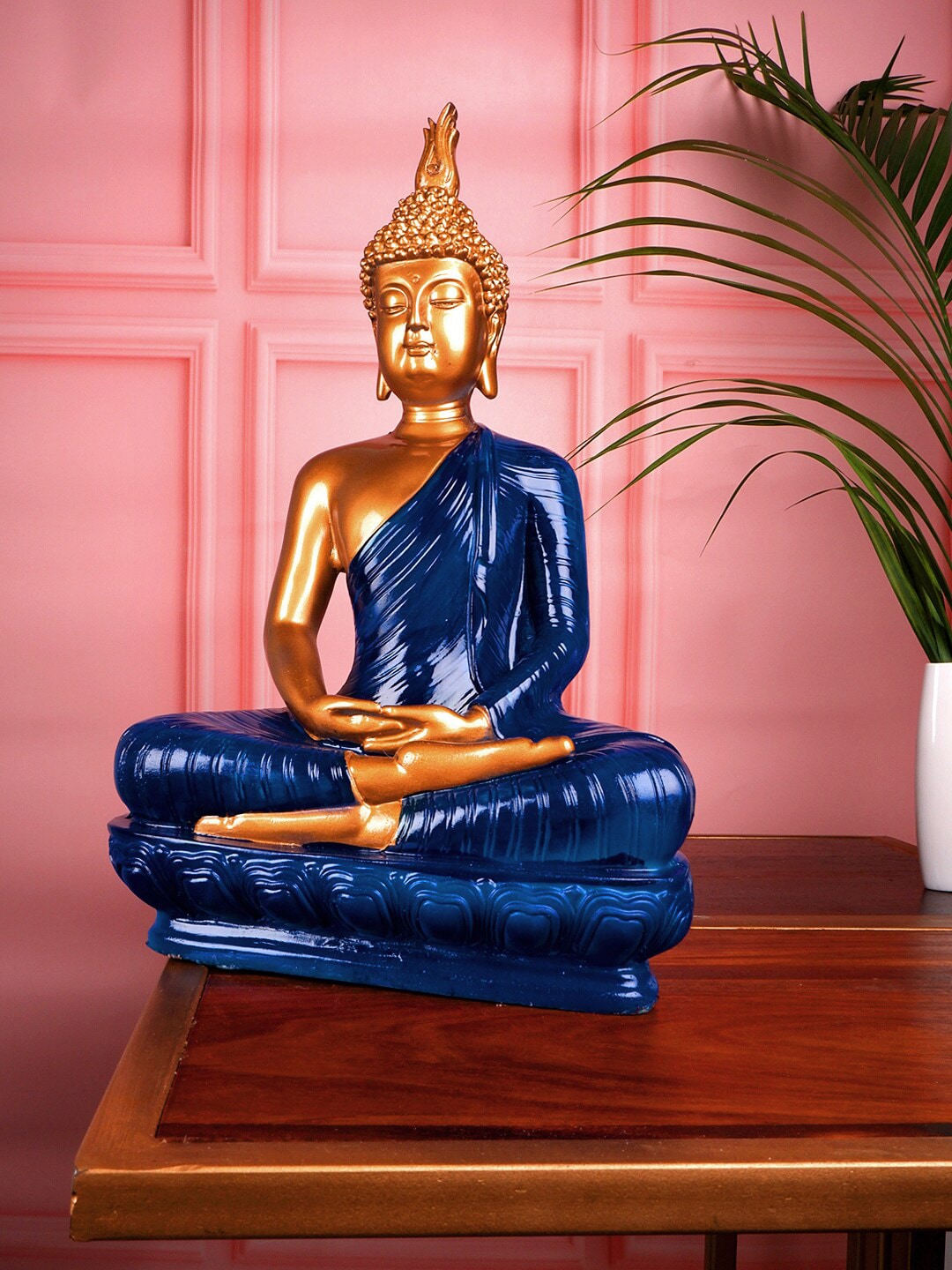 THE WHITE INK DECOR Blue & Gold-Toned Buddha Figurine Showpiece Price in India