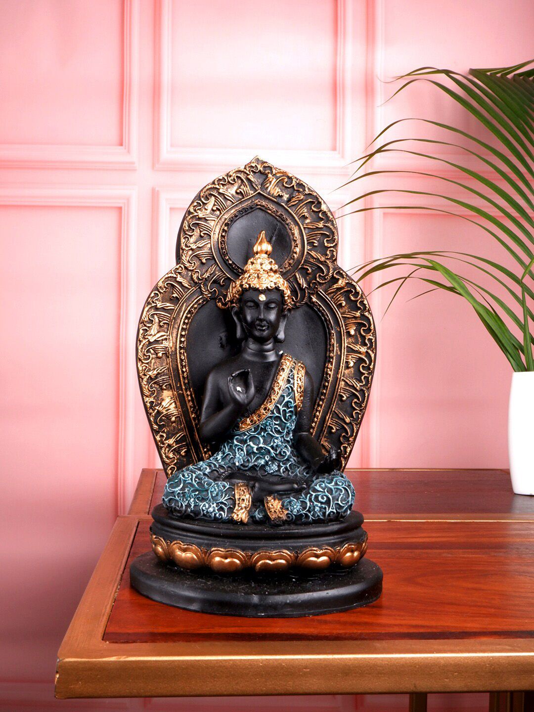 THE WHITE INK DECOR Black & Gold-Toned Buddha Figurine Showpieces Price in India