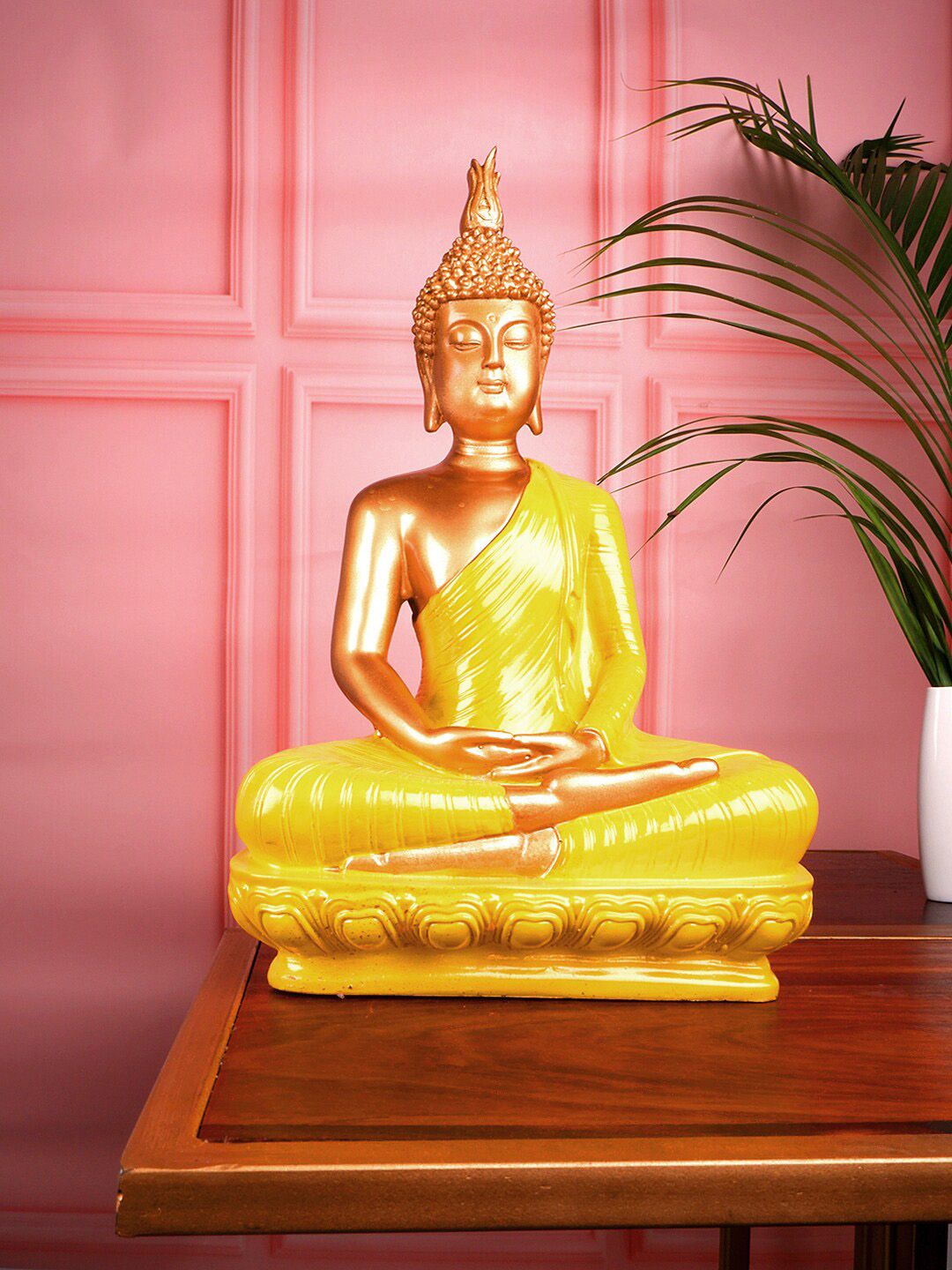 THE WHITE INK DECOR Yellow Buddha Figurine Showpieces Price in India