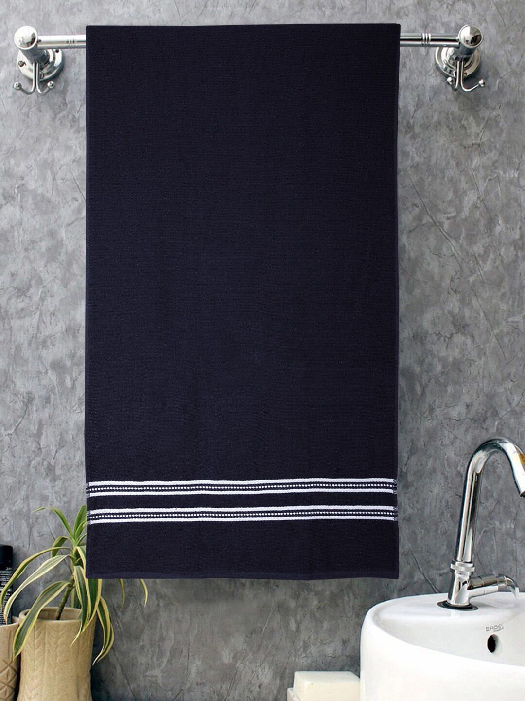 ROMEE Set Of 2 Navy Blue Solid 500GSM Cotton Bath Towels Price in India