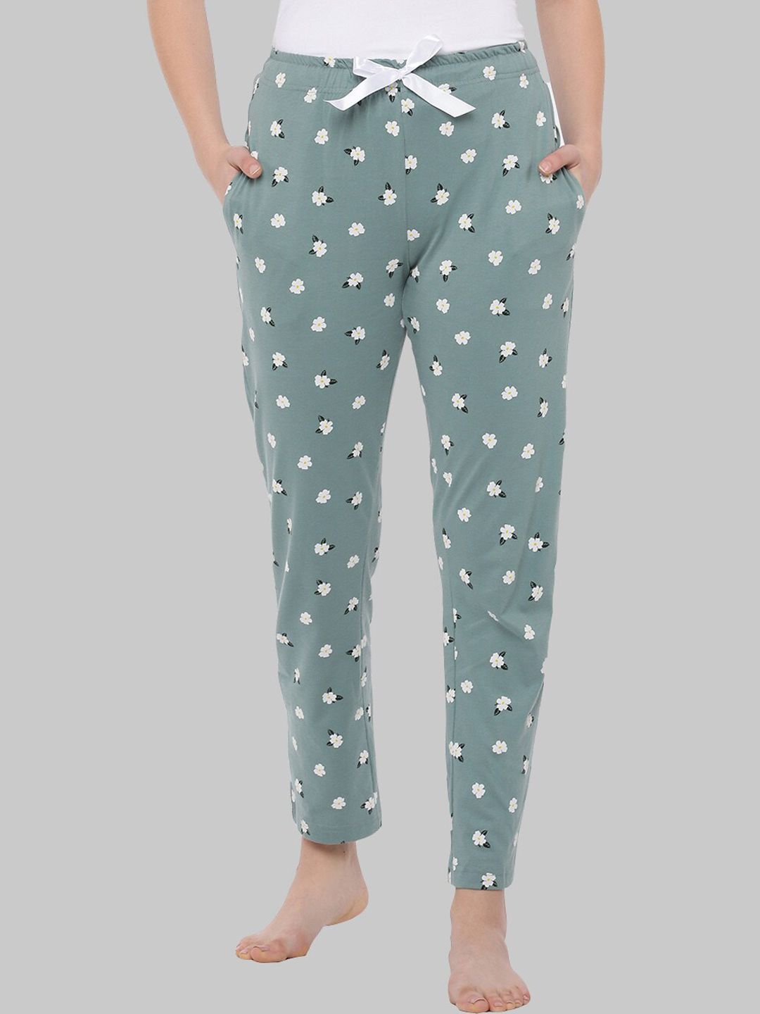 Dollar Missy Women Grey Printed Pure Cotton Lounge Pants Price in India