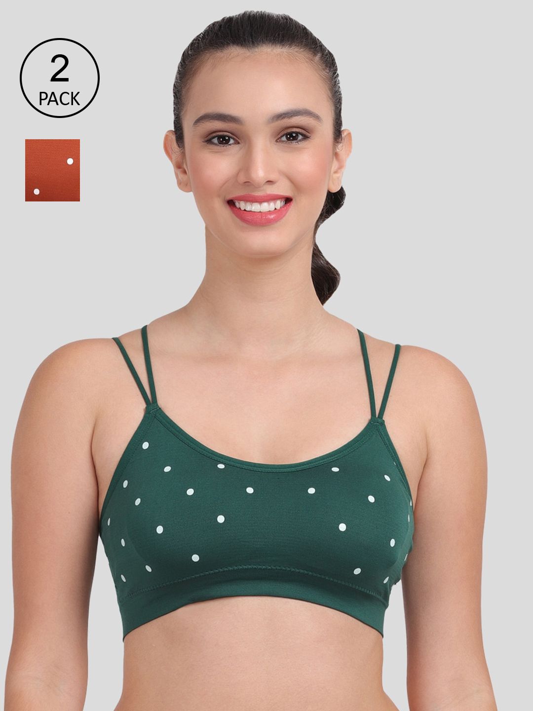 Amour Secret Pack of 2 Green & Rust Lightly Padded Sports Bra Price in India