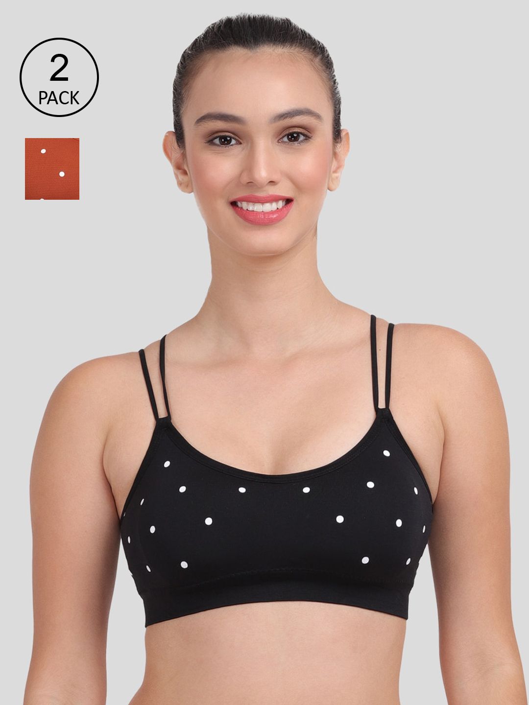 Amour Secret Set of 2 Super Support Printed Black & Rust Bra Price in India