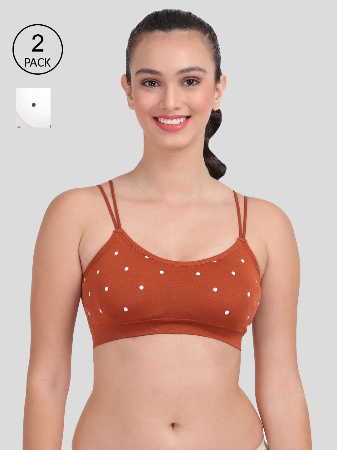 Amour Secret Pack of 2 White & Rust Lightly Padded Sports Bra Price in India