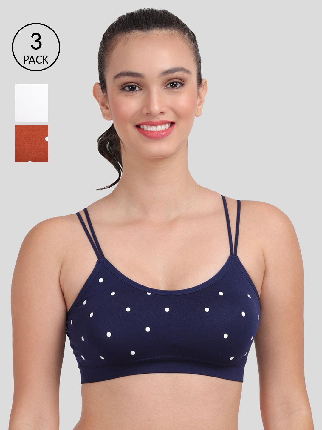 Amour Secret Pack of 3 Blue & Rust Lightly Padded Sports Bra Price in India