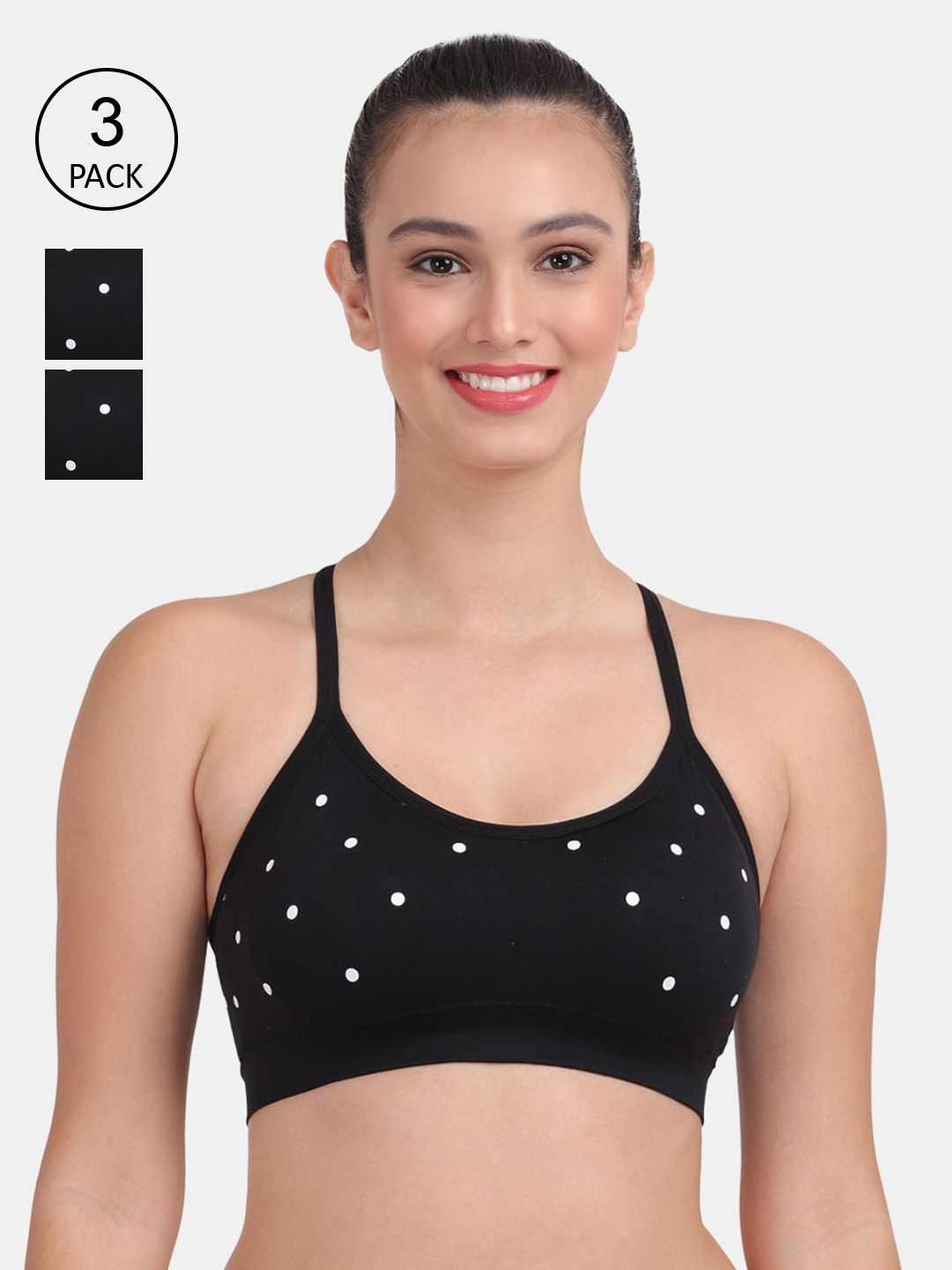 Amour Secret Pack Of 3 Black & White Workout Bra S414A_Blk_Blk_Blk-Black-Black-Black Price in India