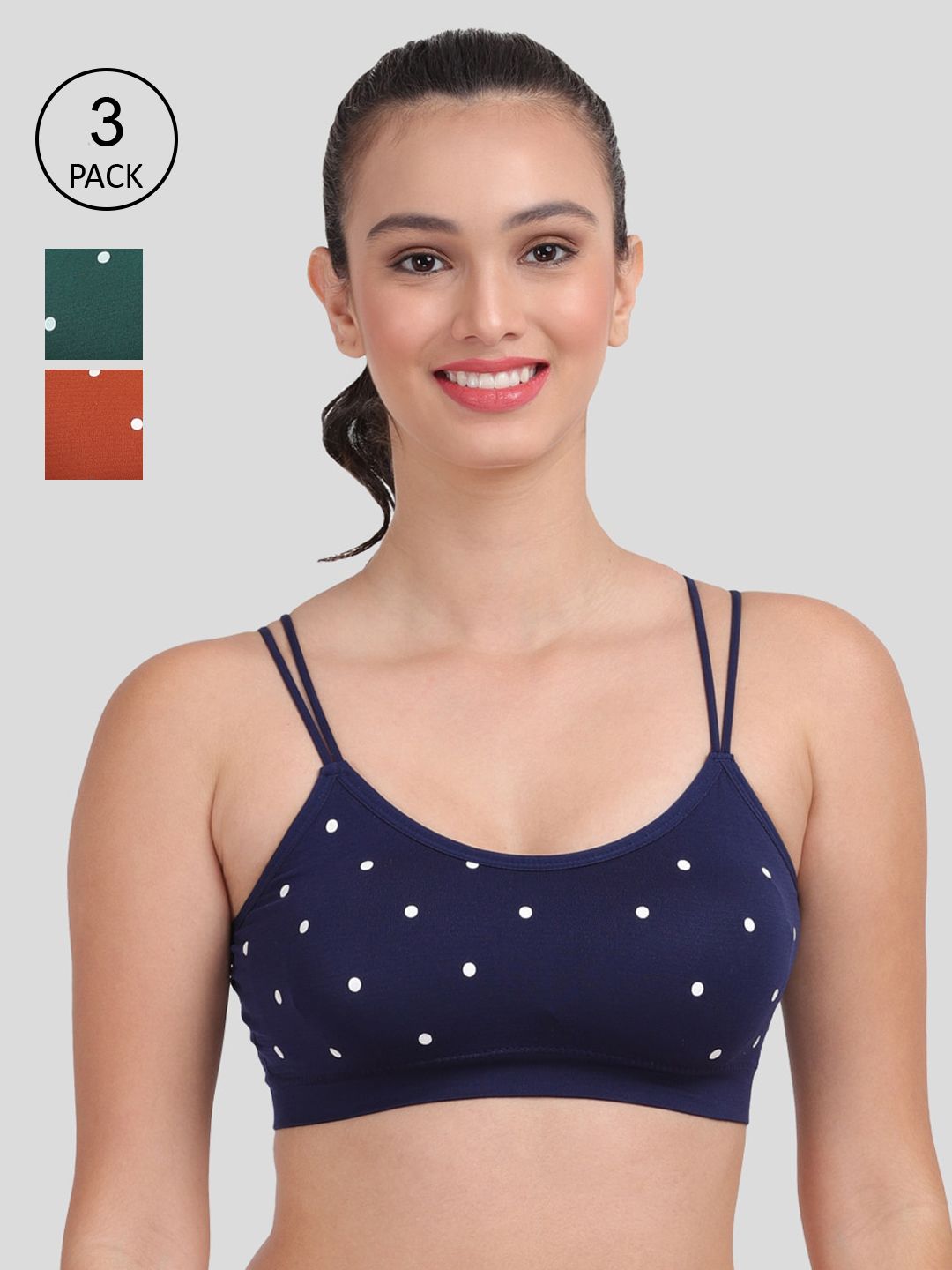 Amour Secret Women Pack Of 3 Blue & Green Printed Sports Bra Price in India