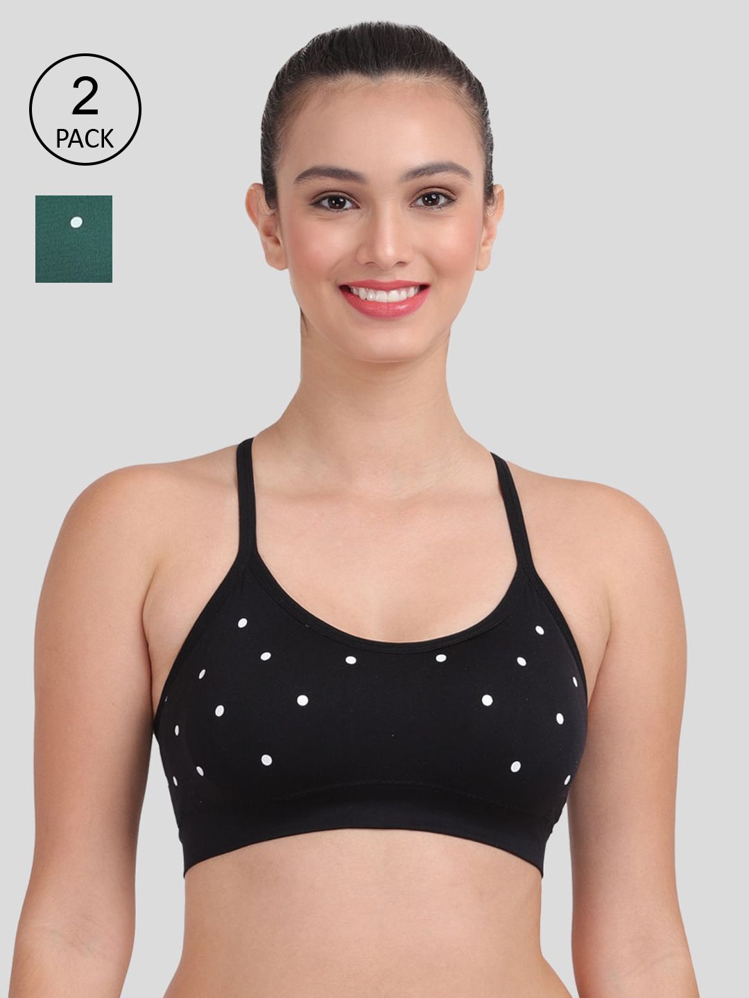 Amour Secret Women Pack Of 2 Black & Green Lightly Padded & Non-Wired Seamless Bra--S414A Price in India