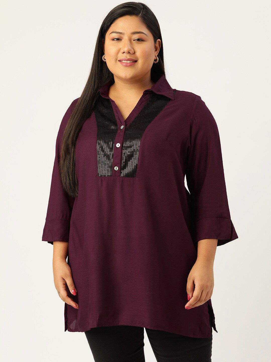 theRebelinme Plus Size Burgundy Shirt Style Top Price in India