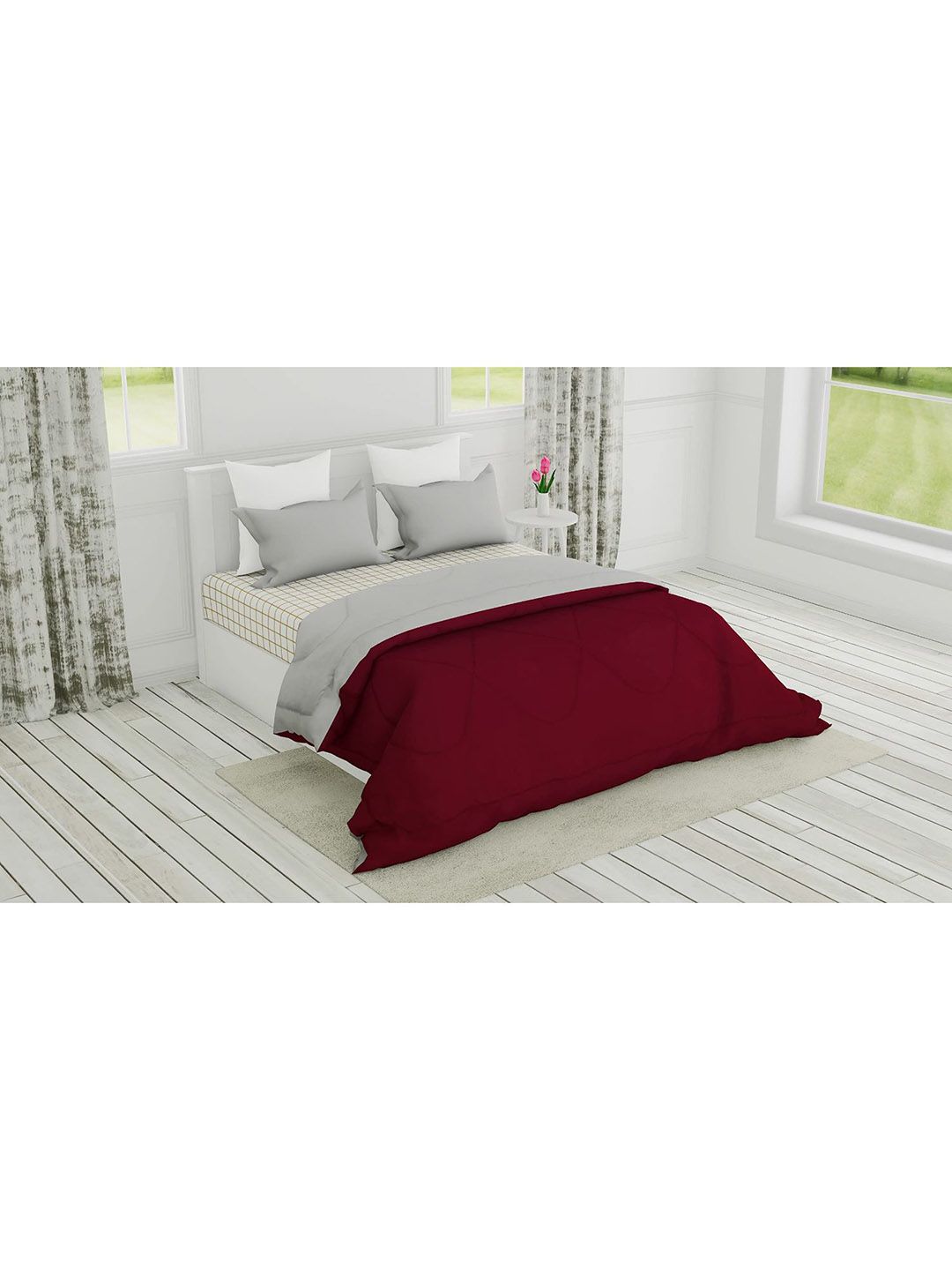 haus & kinder Maroon & Grey Microfiber AC Room 150 GSM Single Bed Reversible Comforter Price in India