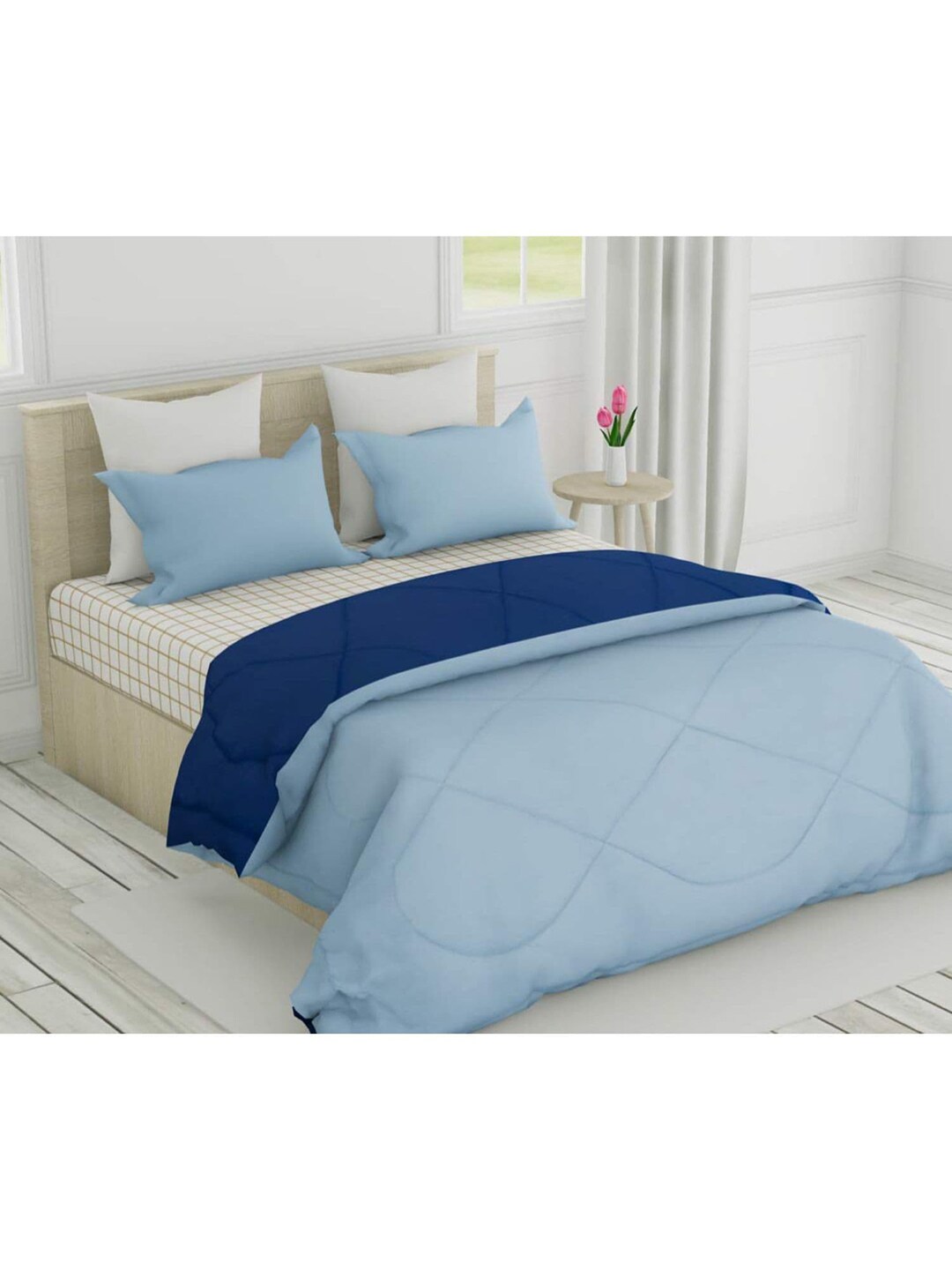 haus & kinder Navy Blue Microfiber AC Room 150 GSM Double Bed Reversible Comforter Price in India