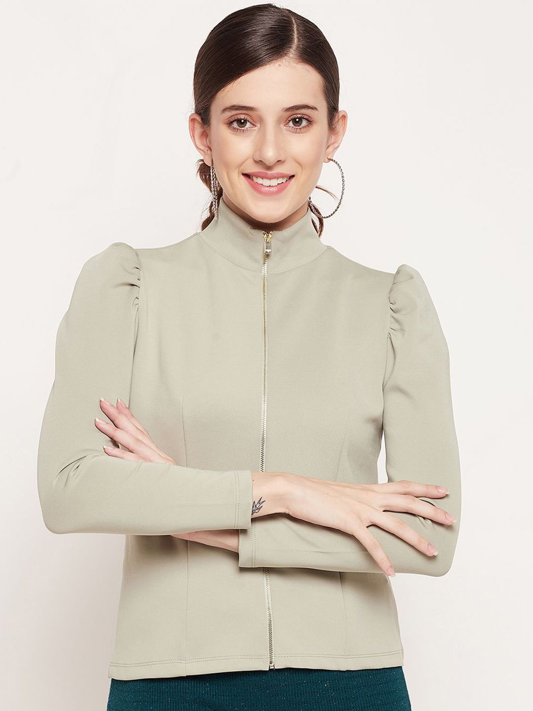 Madame Women Cream-Coloured Scuba Top Price in India