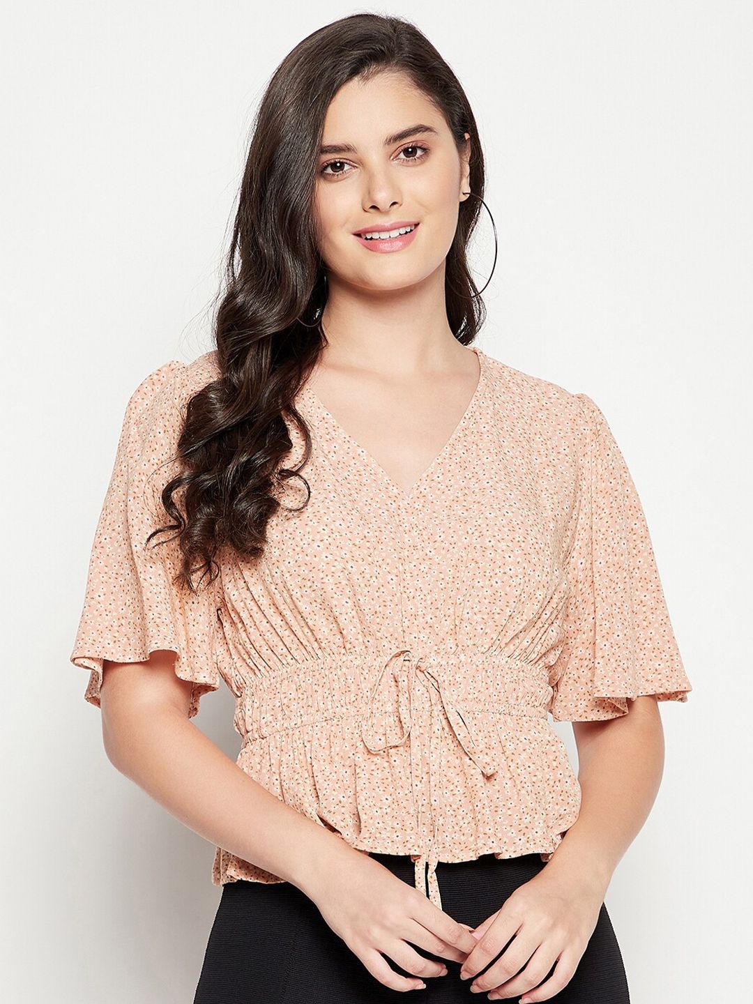 Madame Orange Cinched Waist Top Price in India