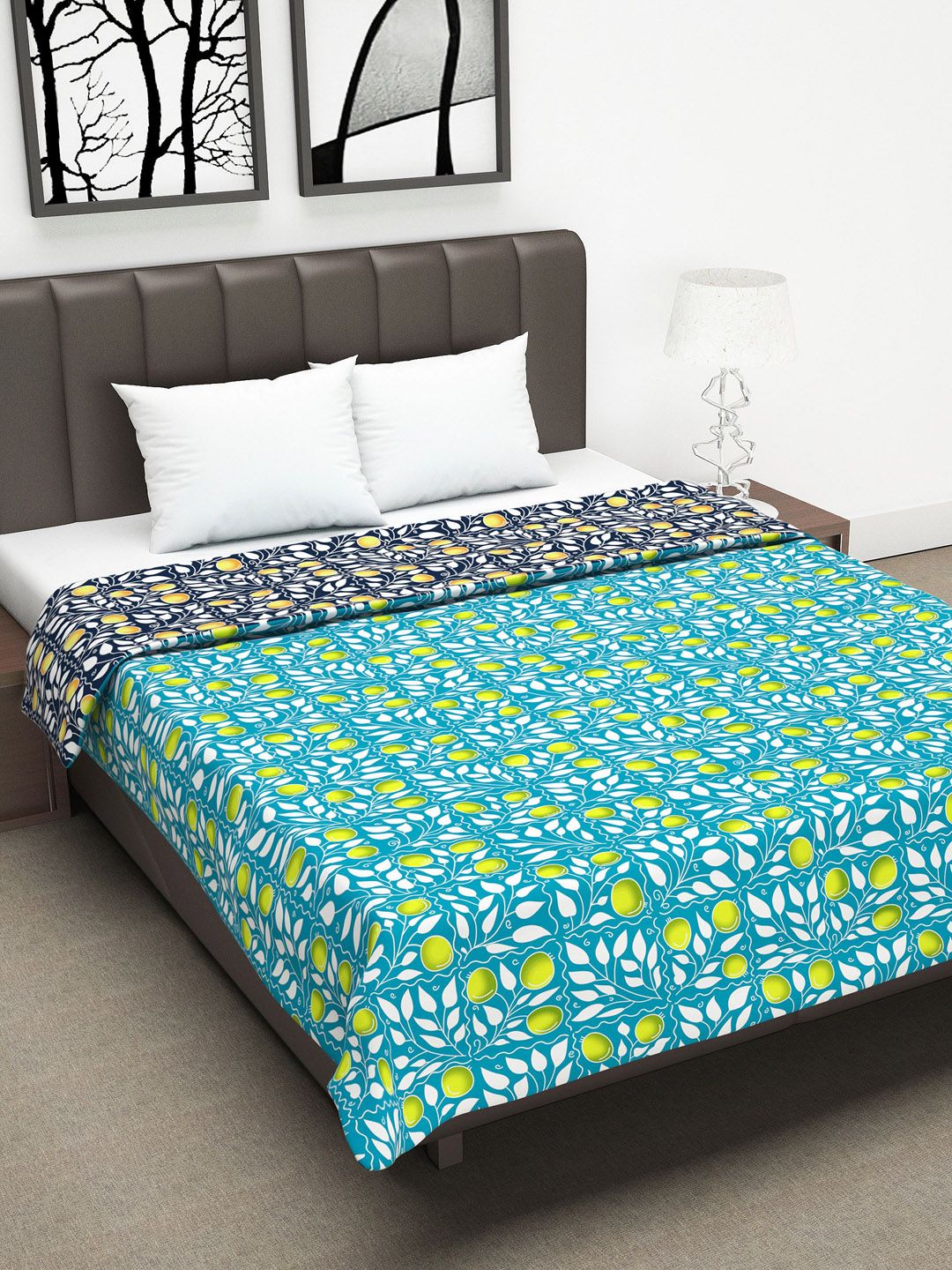 Divine Casa Green & Navy Blue Floral AC Room 120 GSM Double Bed Dohar Price in India