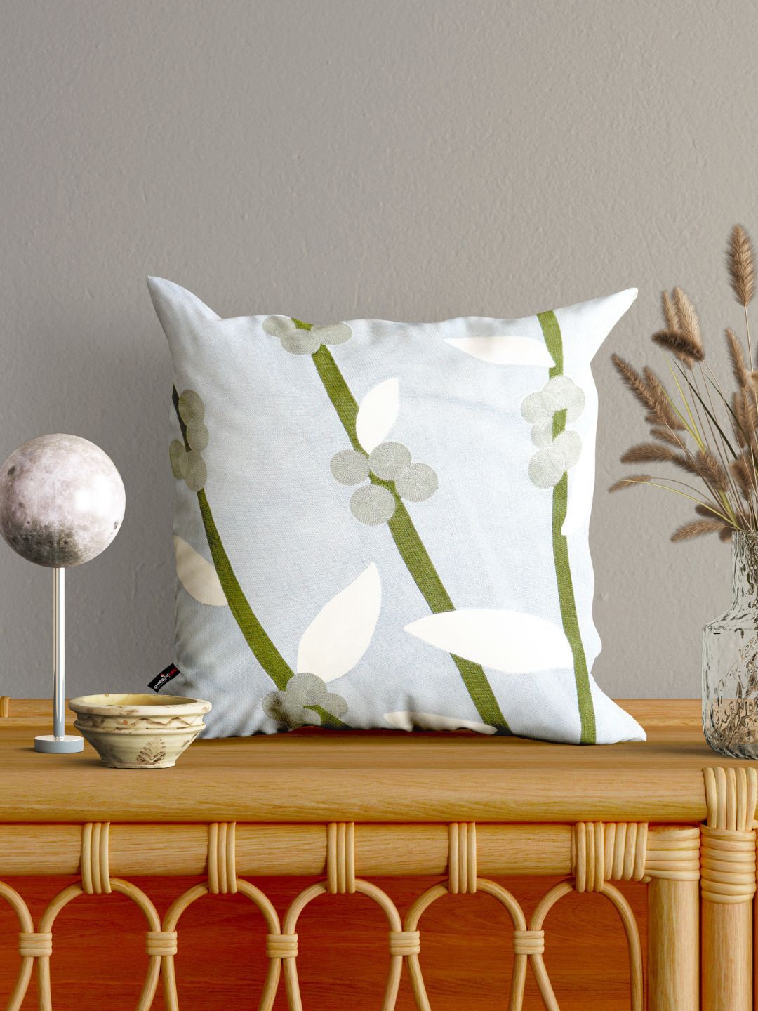 SHADES of LIFE White & Green Set Of 2 Floral Square Cushion Covers Price in India