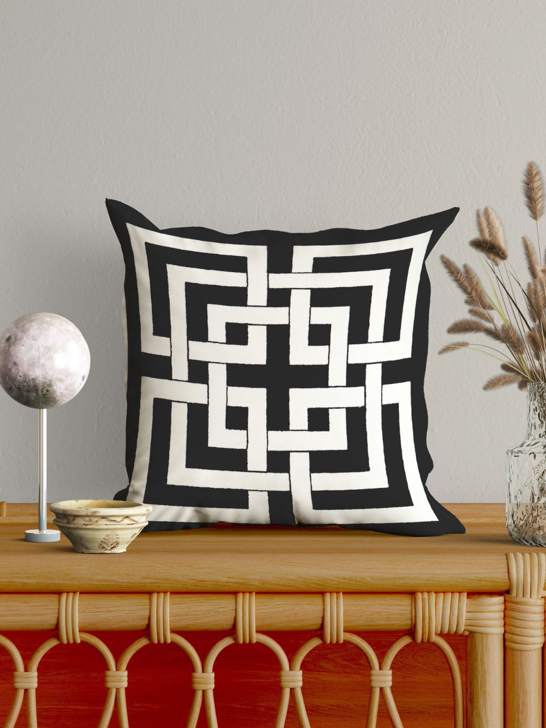 SHADES of LIFE Black & White Set of 2 Geometric Square Cushion Covers Price in India