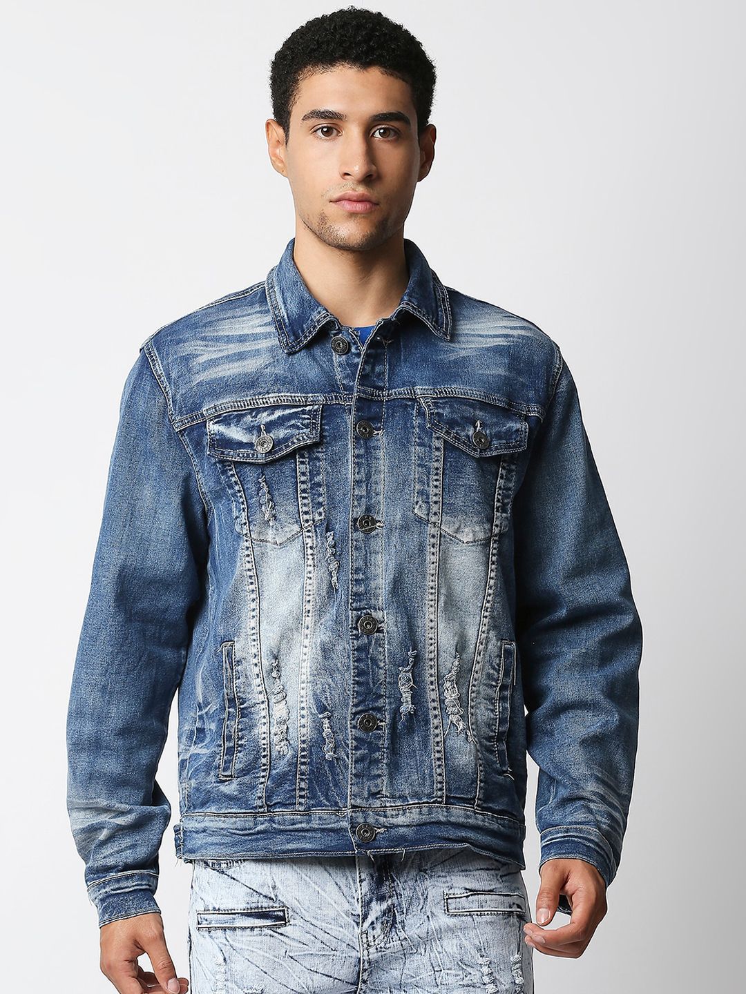 WAIMEA Men Blue Washed Denim Jacket
