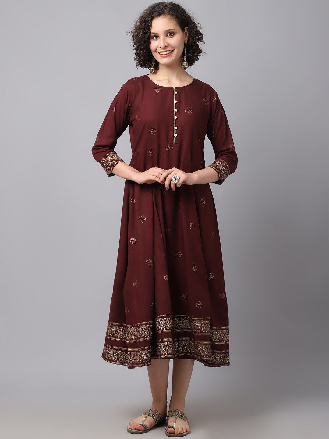 Tulsattva Maroon Ethnic Motifs Ethnic A-Line Midi Dress Price in India