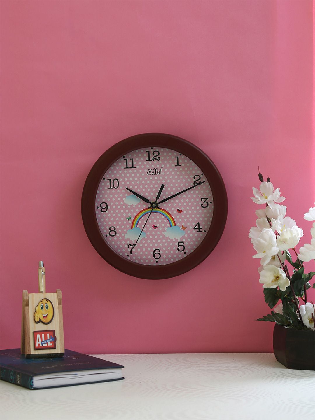 Safal Pink & Brown Round Analogue Wall Clock Price in India