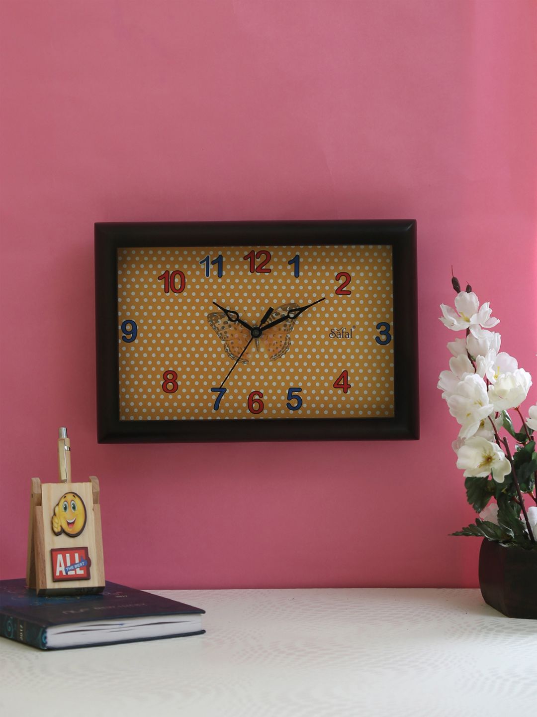 Safal Yellow Dial Wooden 30 x 20 cm Analogue Wall Clock Price in India